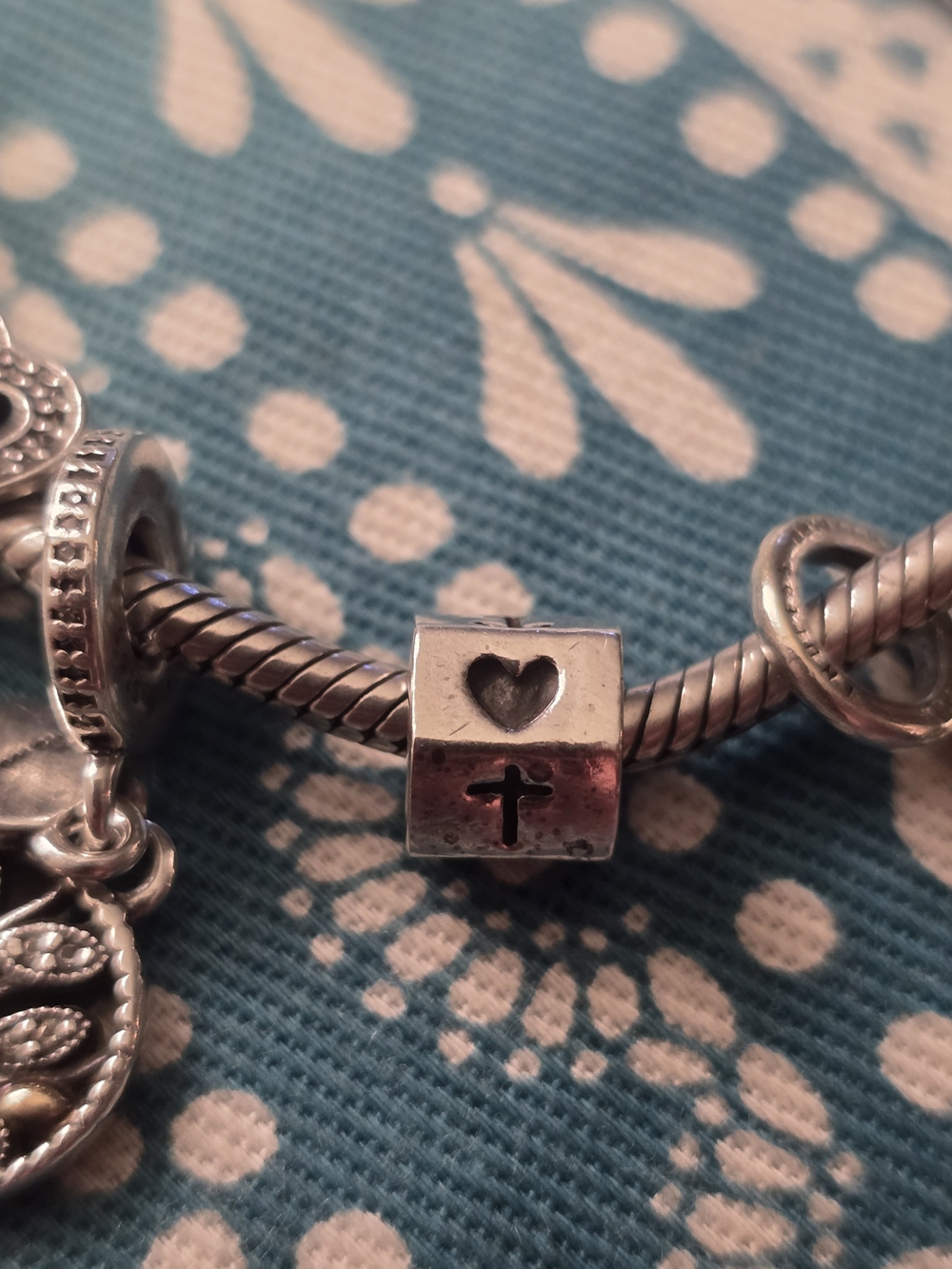 PANDORA Silver Heart & Cross Charm Bead for Women’s Bracelet